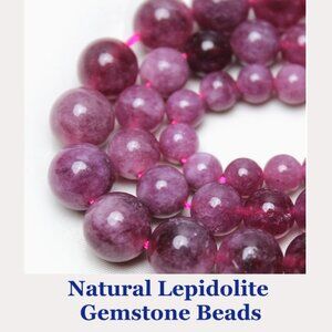 Natural Lepidolite Stone Beads.  15" strand.